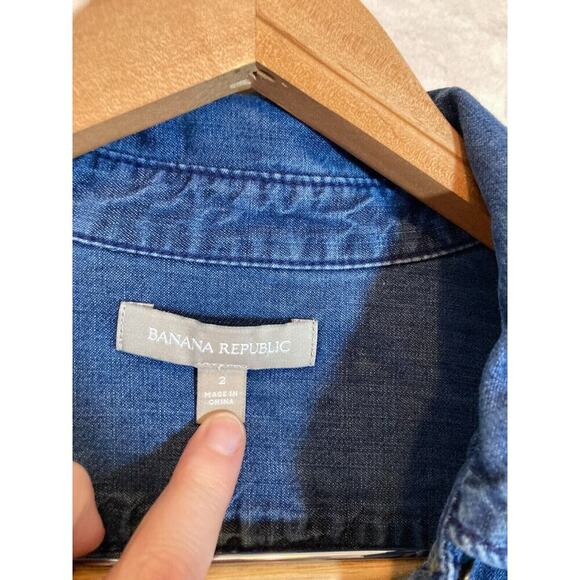 Banana Republic Shirt Dress Womens 2 Chambray Blue Full Button Front Belted - Picture 15 of 15